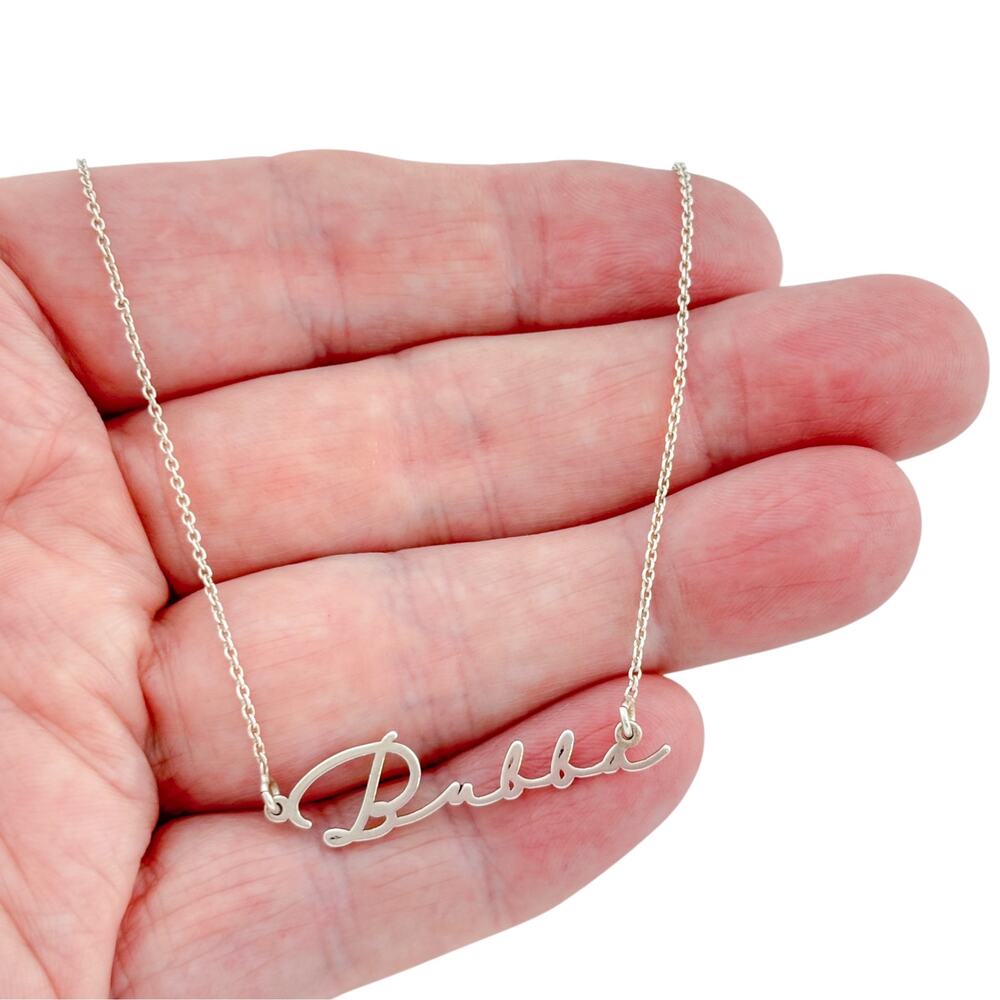 Vintage Sterling Silver 925 "Bubba" Script Nameplate Pendant Necklace 17-19"